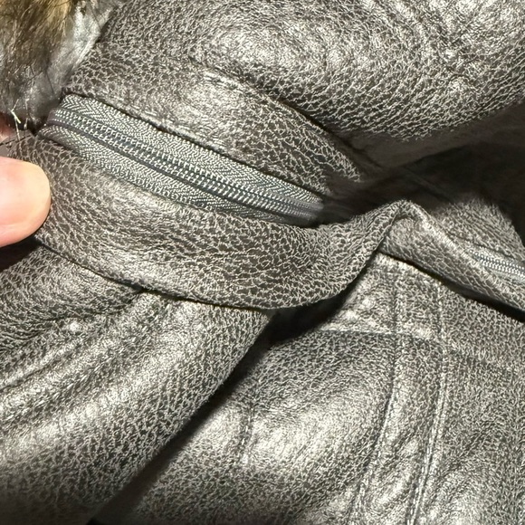 Robert Phillipe Gray Faux Leather Kids Coat Jacket with Fur Hood Size 12 - Picture 7 of 7